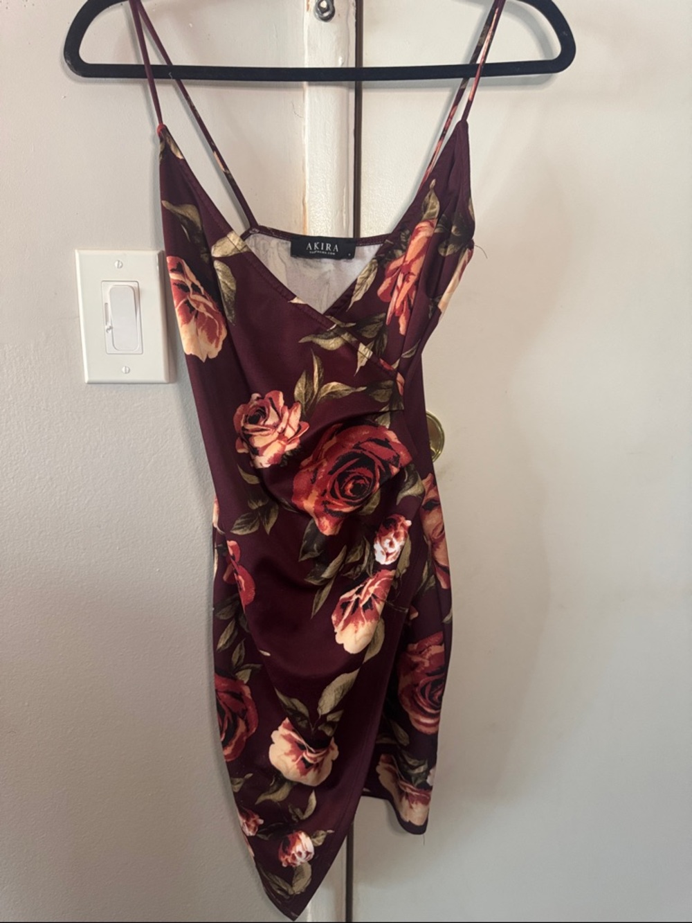 AKIRA Burgundy Floral Satin Slip Mini Dress